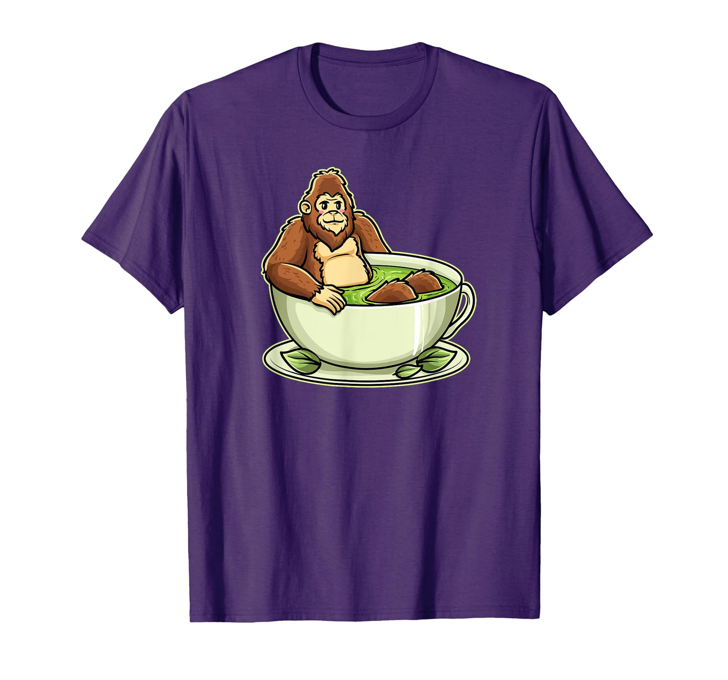 Bigfoot in Matcha Cup Funny Cryptid Tea Humor T-Shirt