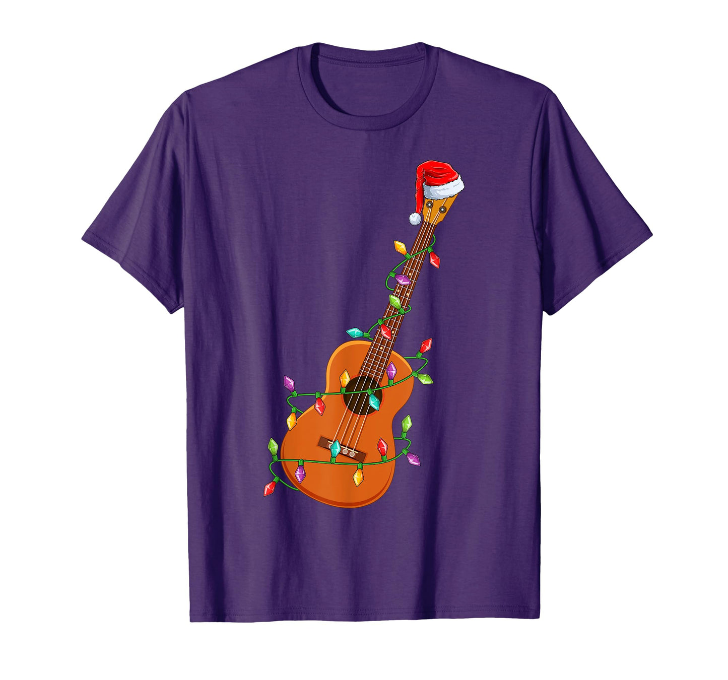 Xmas Lights Santa Hat Musical Ukulele Guitar Christmas T-Shirt