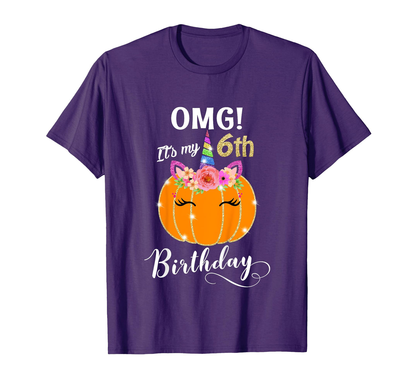 Kids OMG It's My 6th Birthday Floral Pumpkin Unicorn, Halloween T-Shirt