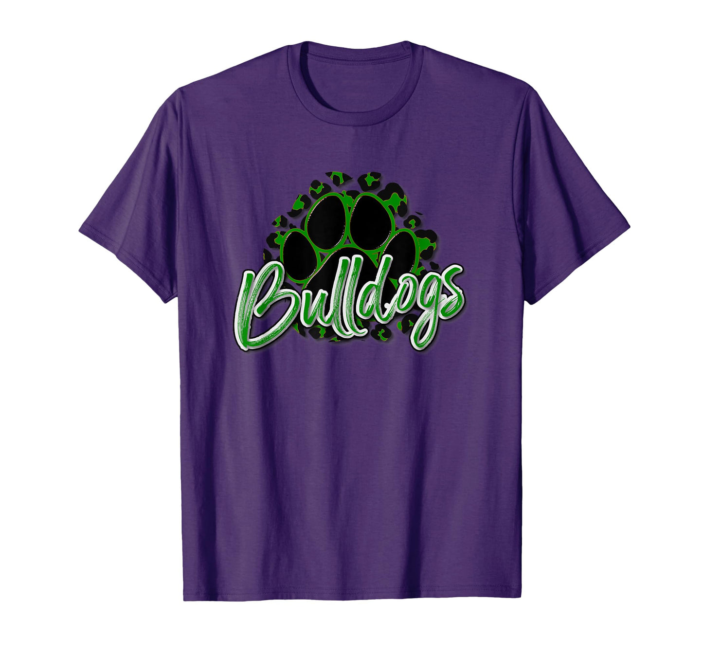 Bulldogs Green Black Cheetah School Sports Fan Team Spirit T-Shirt