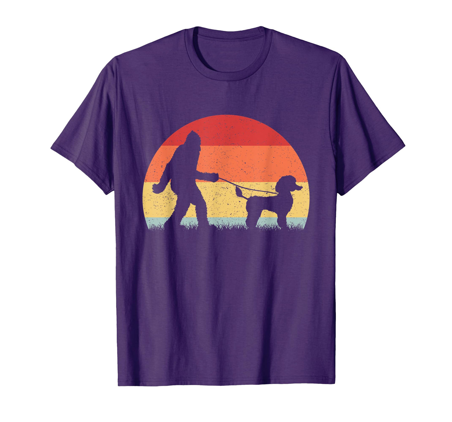 Vintage Bigfoot Walking Poodle Dog Sasquatch Funny Gifts Men Women Kids T-Shirt