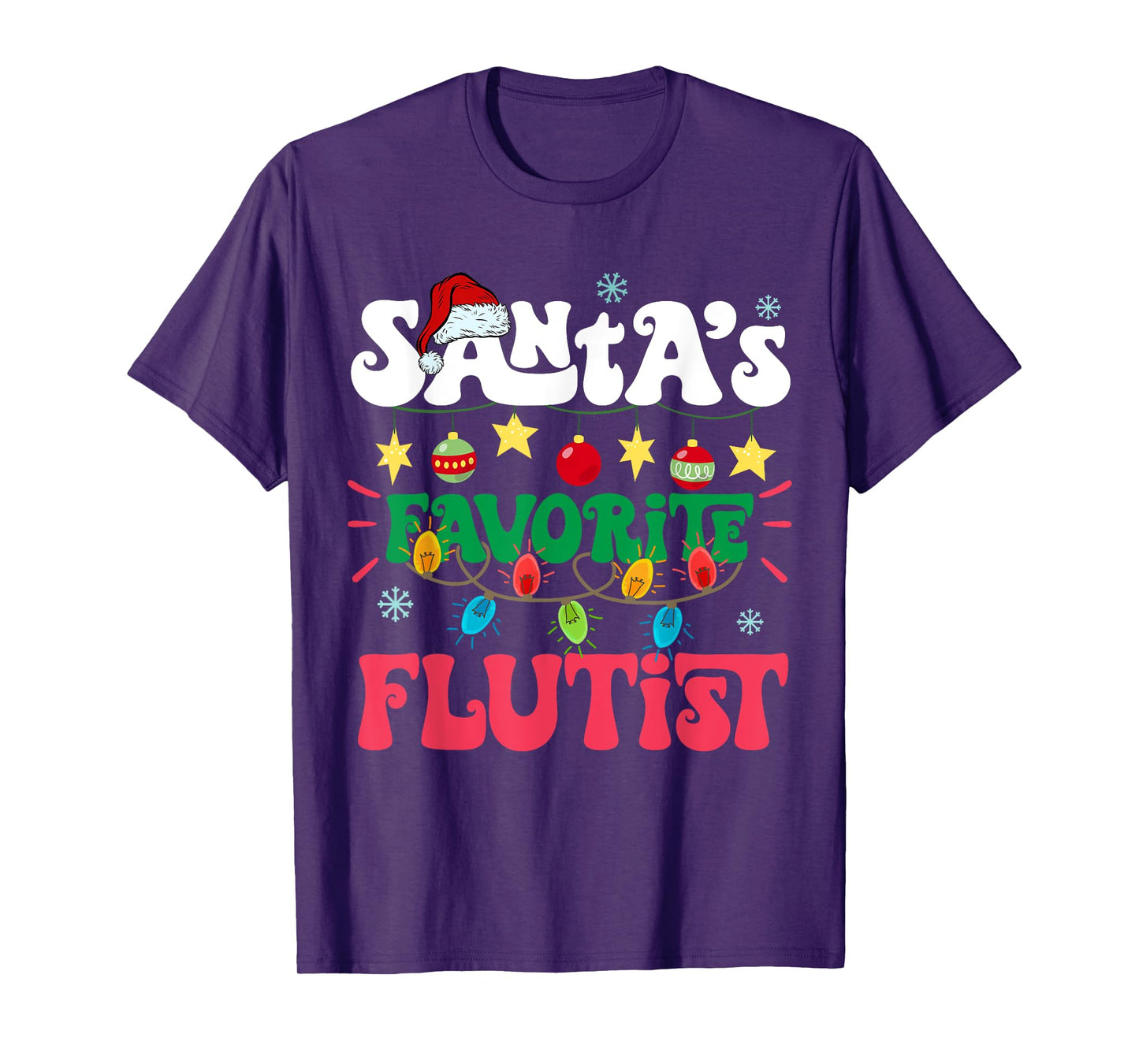 Santa's Favorite Flutist Santa Hat Flute Light Christmas T-Shirt