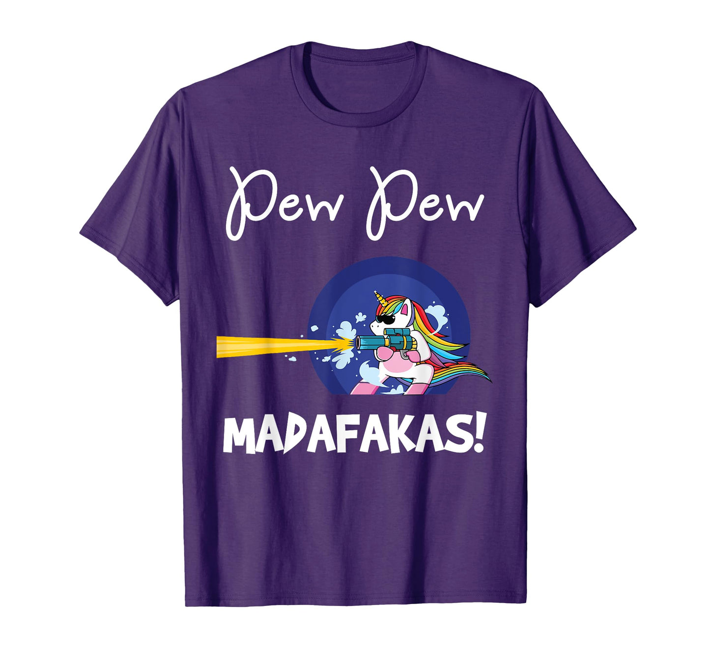 PEW Madafakas Funny fantasy Unicorn With Gun White T-Shirt