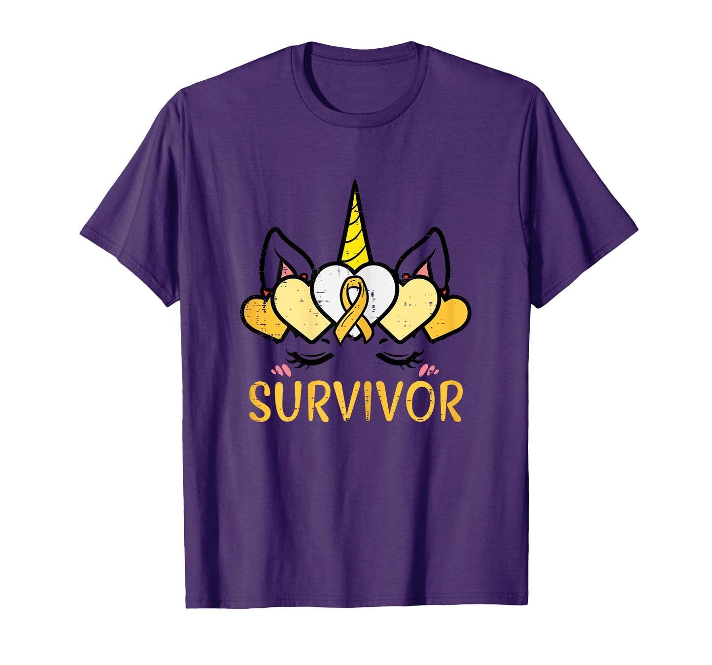 Unicorn Head Survivor Childhood Cancer Awareness Girls Kids T-Shirt