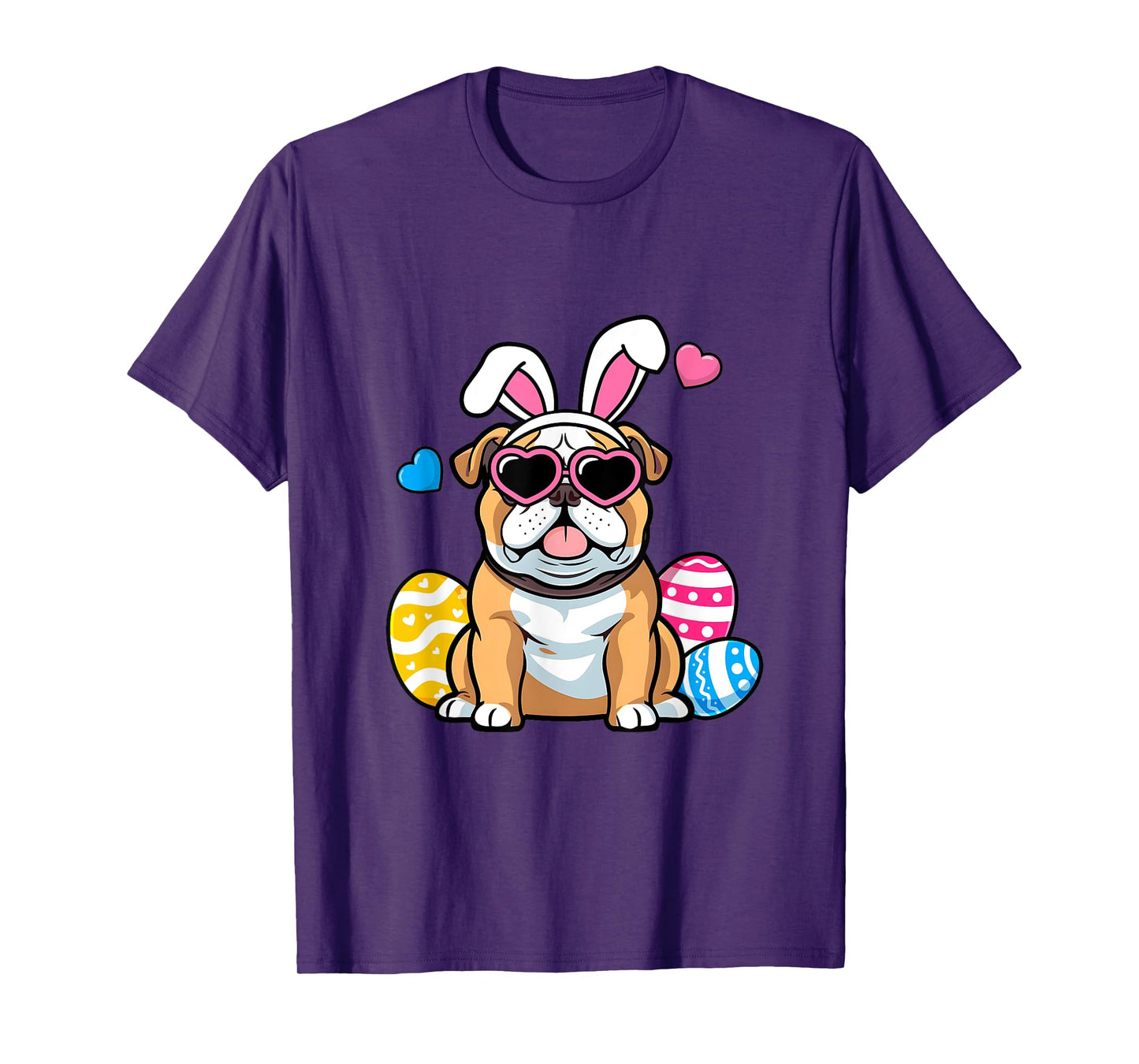 Cute English Bulldog Dog Bunny Ears Sunglasses Easter Day Men Women Girls Kids T-Shirt
