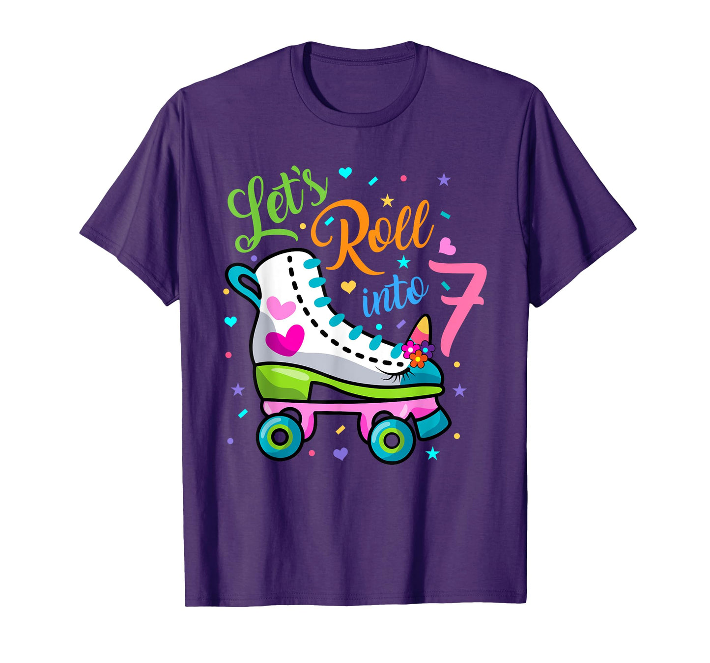 Let's Rolling Into 7 Years Old 7th Birthday Skating Unicorn T-Shirt