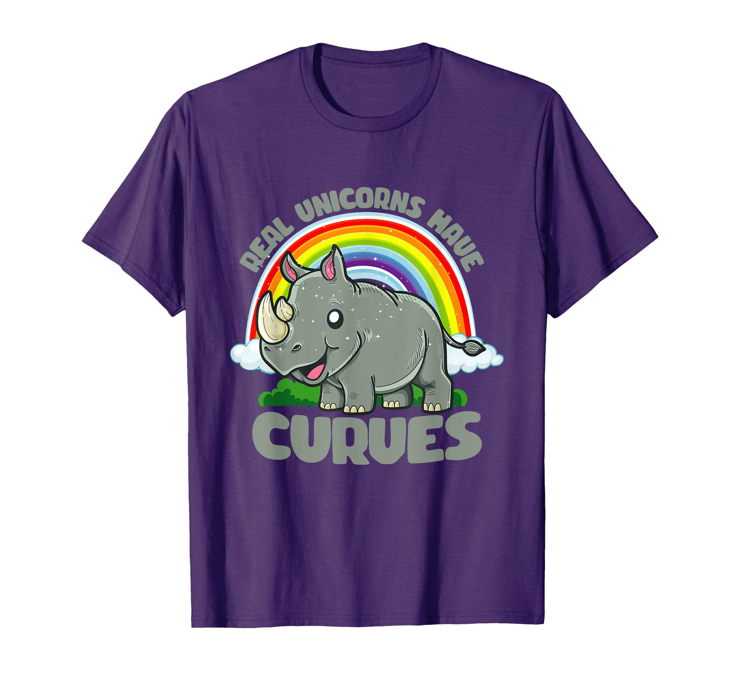 Real Unicorns Have Curves Rhinoceros Rhino Rainbow Fantasy T-Shirt