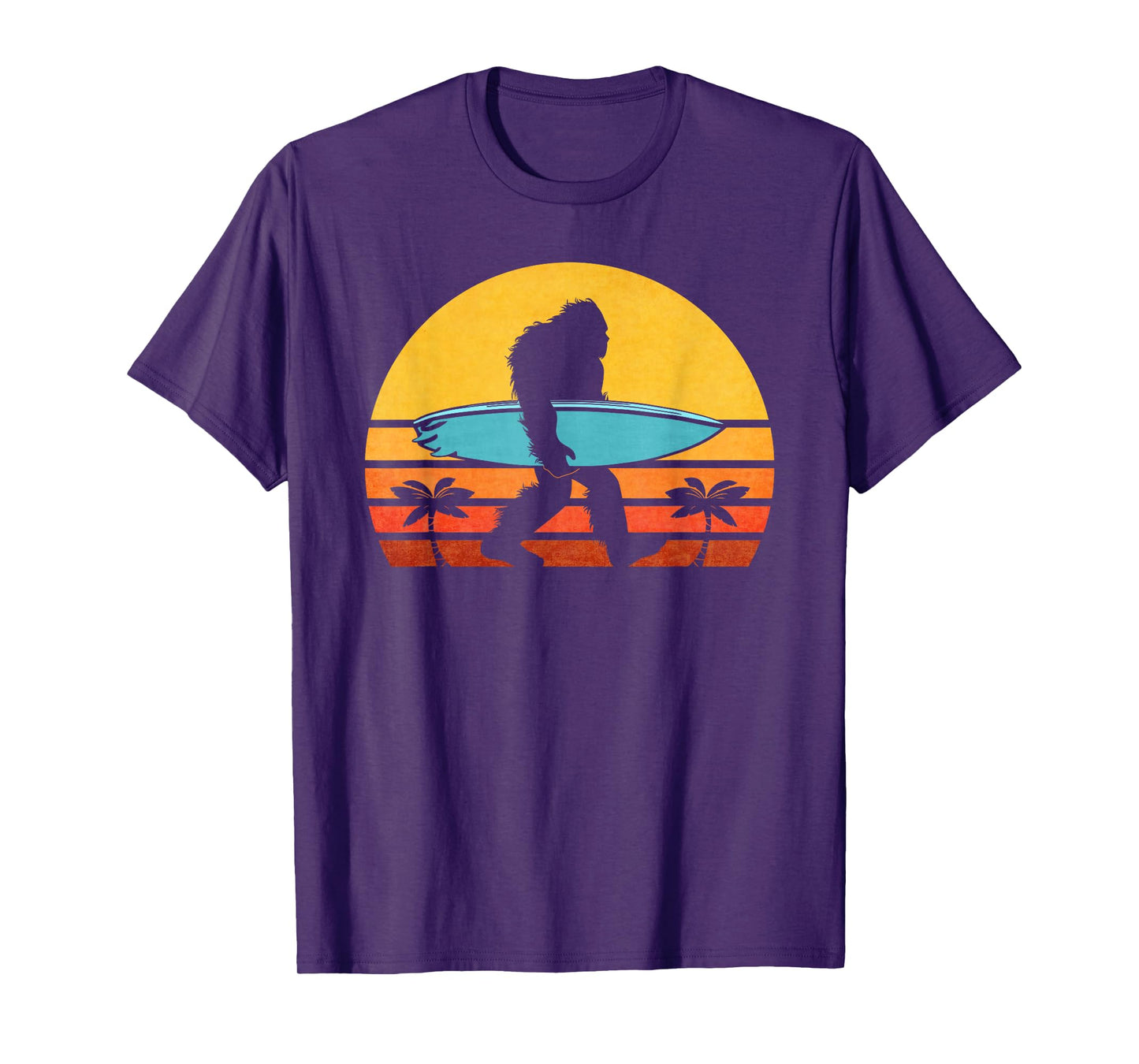 Bigfoot Retro Surfing T-Shirt, Tropical Sasquatch Surfer Tee T-Shirt