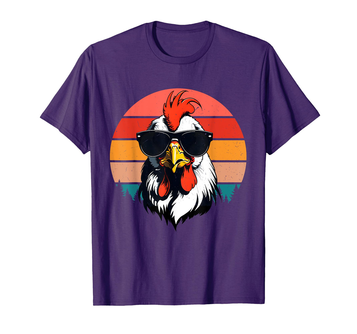 Funny Cool Sunset Retro 70s 80s 90s Chicken in Sunglasses T-Shirt