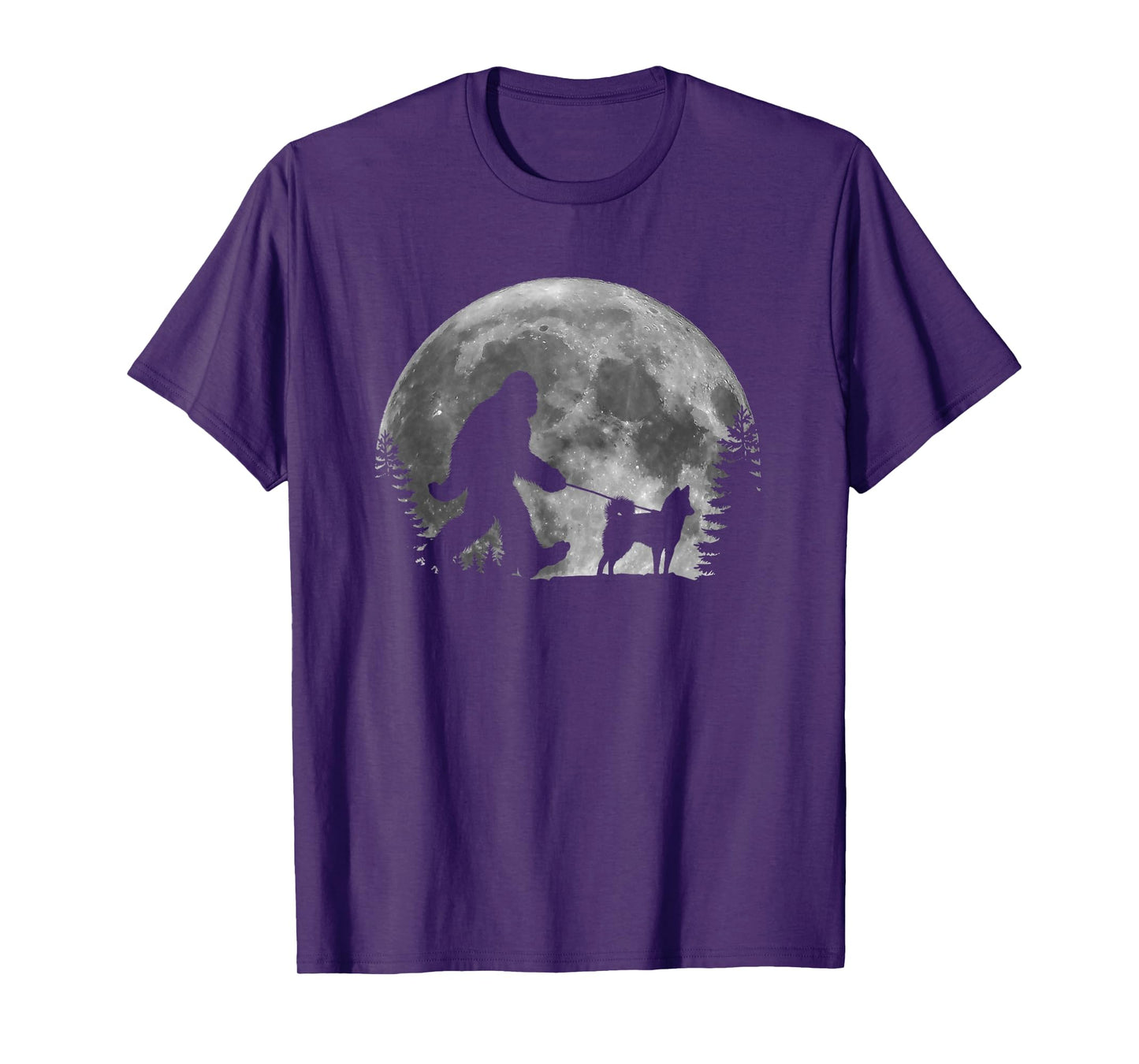 Bigfoot Walking a Dog Funny Alaskan Klee Kai Moon Halloween T-Shirt