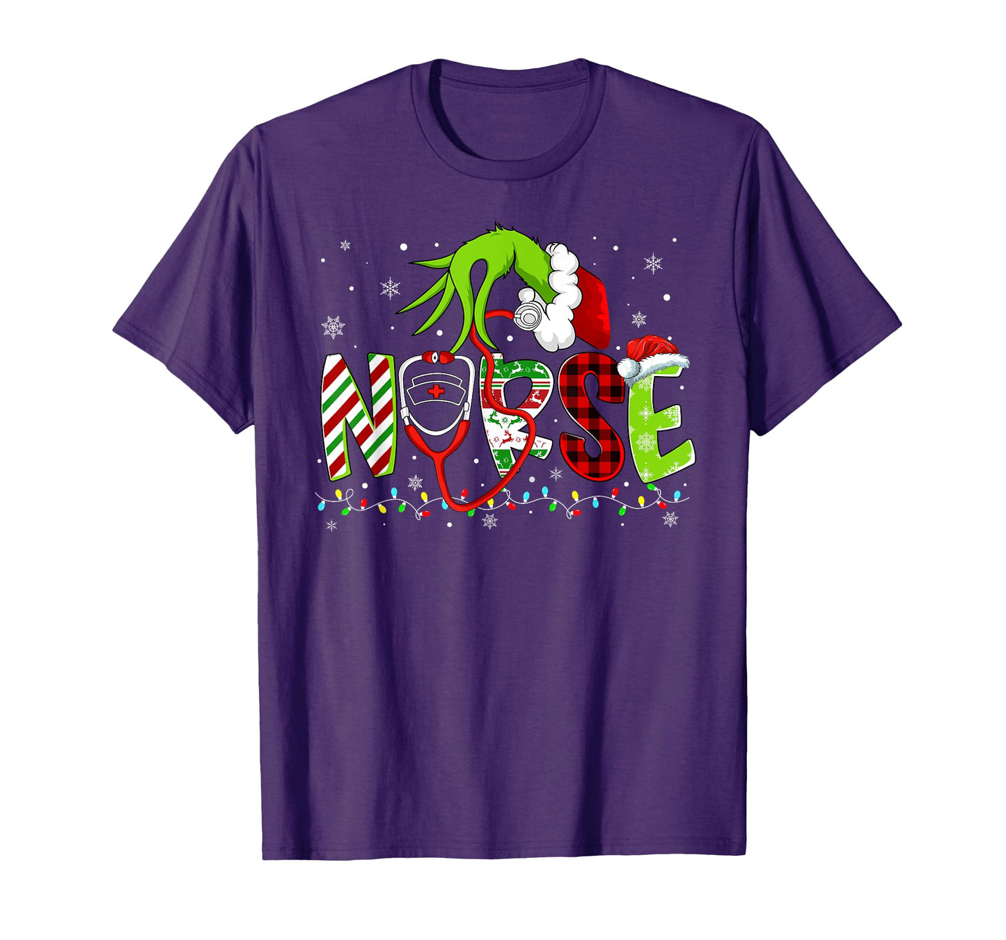 Nurse Funny Merry Christmas Stethoscope Lights Xmas Pajamas T-Shirt