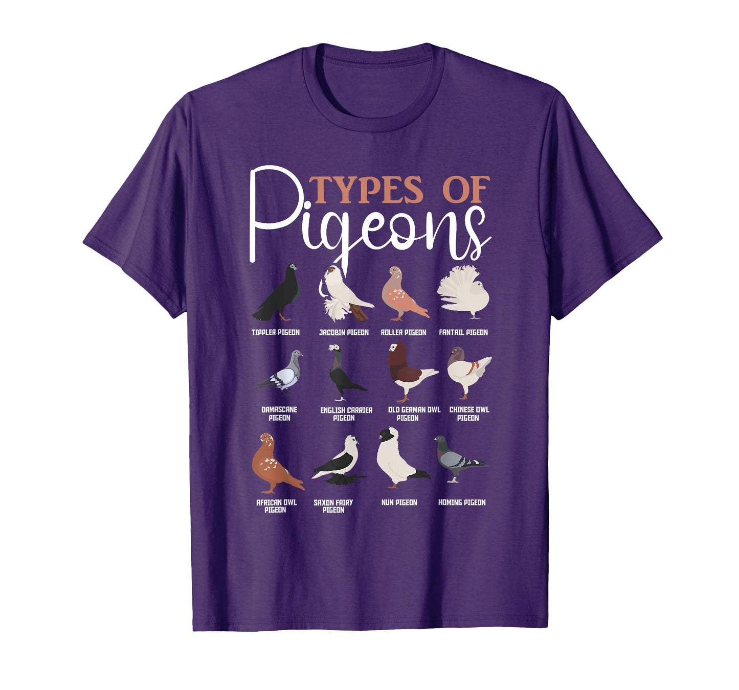 Cute Pigeons Lover Breeding Apparel Co. Types of Pigeons Tee Bird Lover Homing Pigeon Racing T-Shirt - Unisex-Adults-Kids, Black, Small