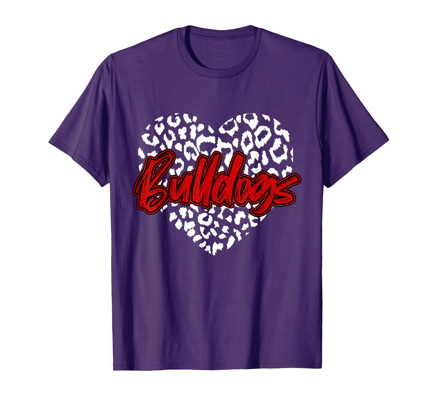 Bulldogs Red Cheetah Leopard Heart School Sports Team Spirit T-Shirt