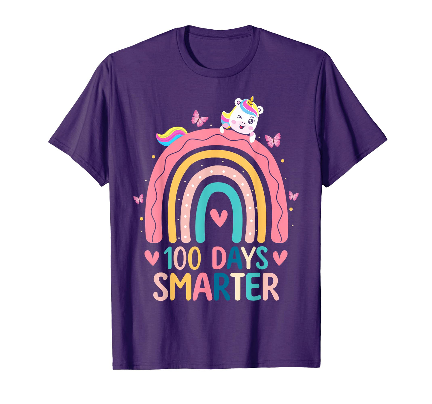 100 Days Smarter Rainbow Unicorn Girls 100th Day of School T-Shirt