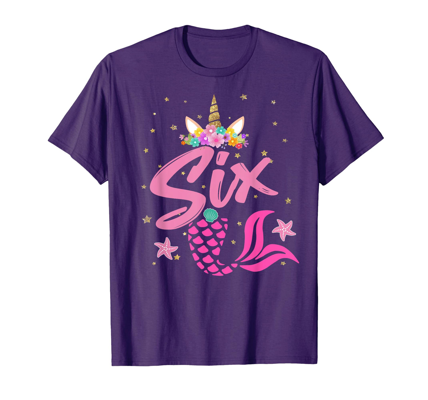 Unicorn Birthday Girl 6 Years Old Gift For 6th B-day T-Shirt