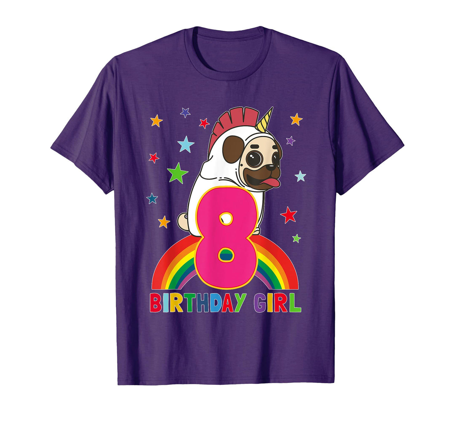 Pug 8th Birthday 8 Year Old Girl Unicorn Pugicorn Party Gift T-Shirt