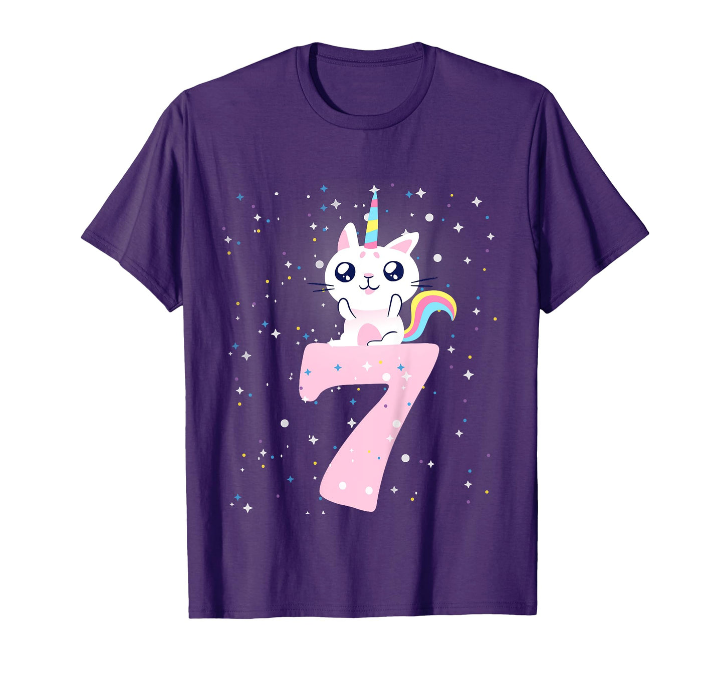 Kids 7th birthday girl outfit unicorn cat T-Shirt