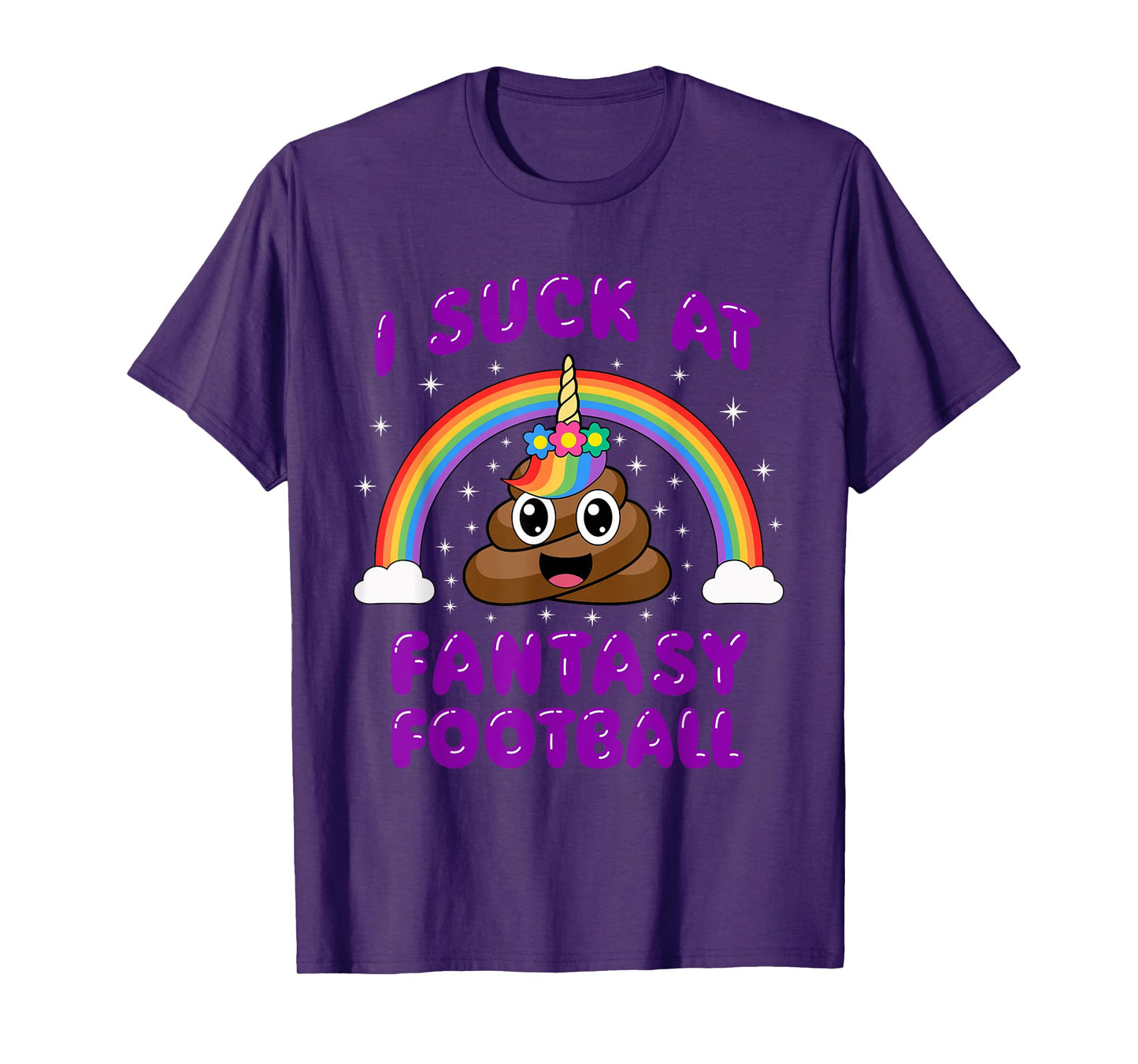 I Suck At Fantasy Football Poop Unicorn Funny Pink T-Shirt