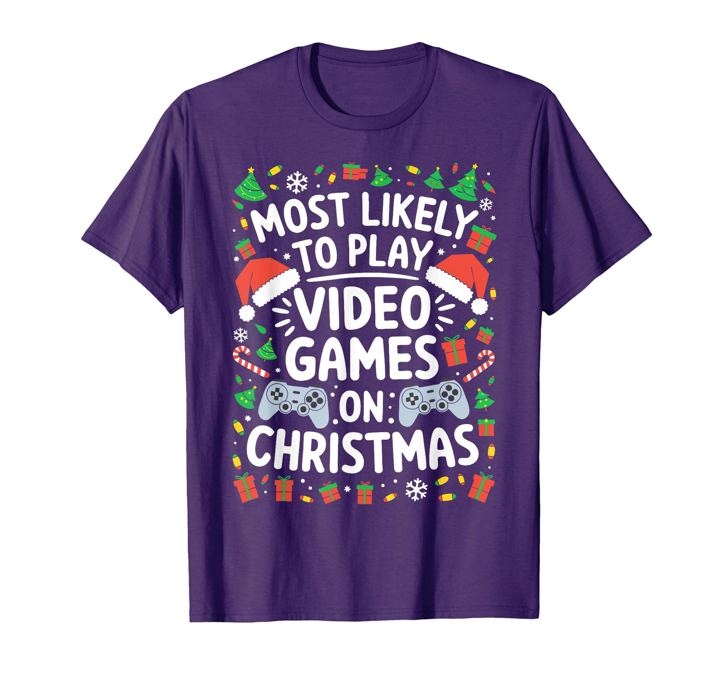 Most Likely To Play Video Games On Christmas Shirt Family T-Shirt