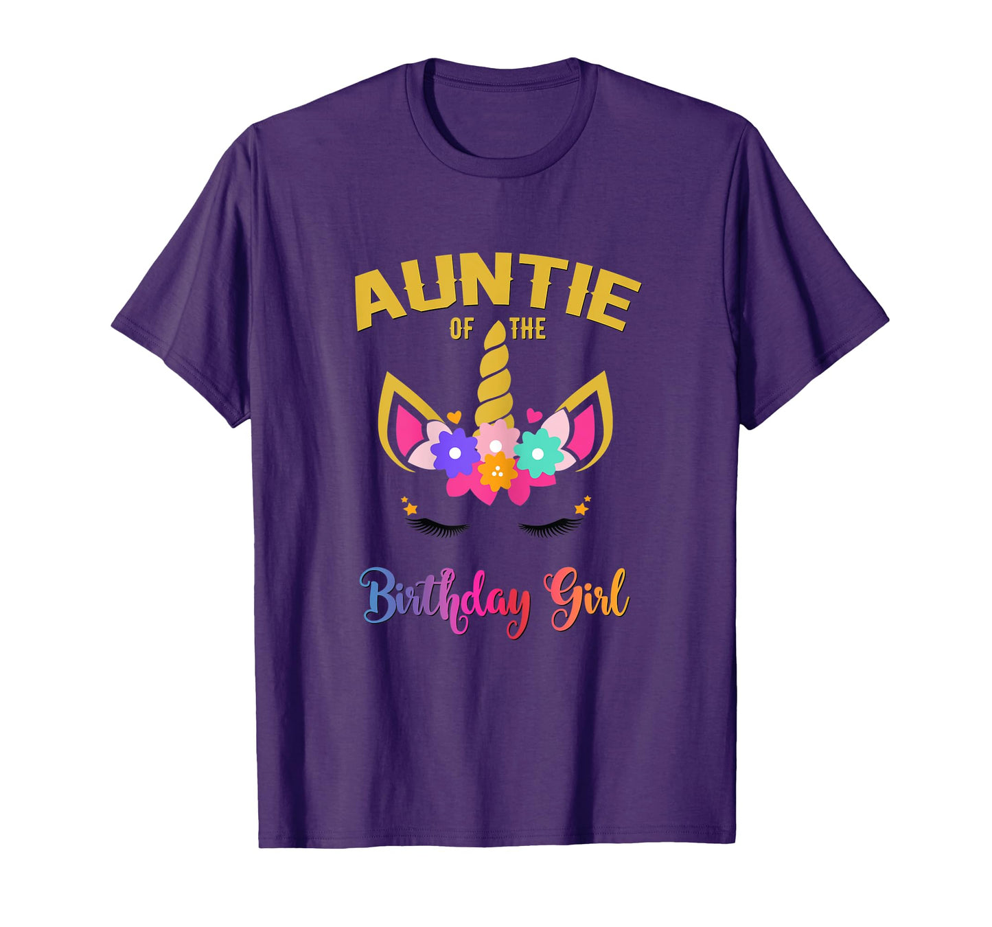 Womens Auntie Of The Birthday Girl Unicorn Matching Birthday T-Shirt