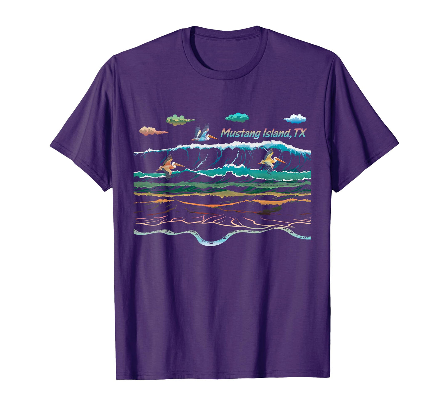 Mustang Island Texas Colorful Tie-Dye Pelican Beach Waves T-Shirt