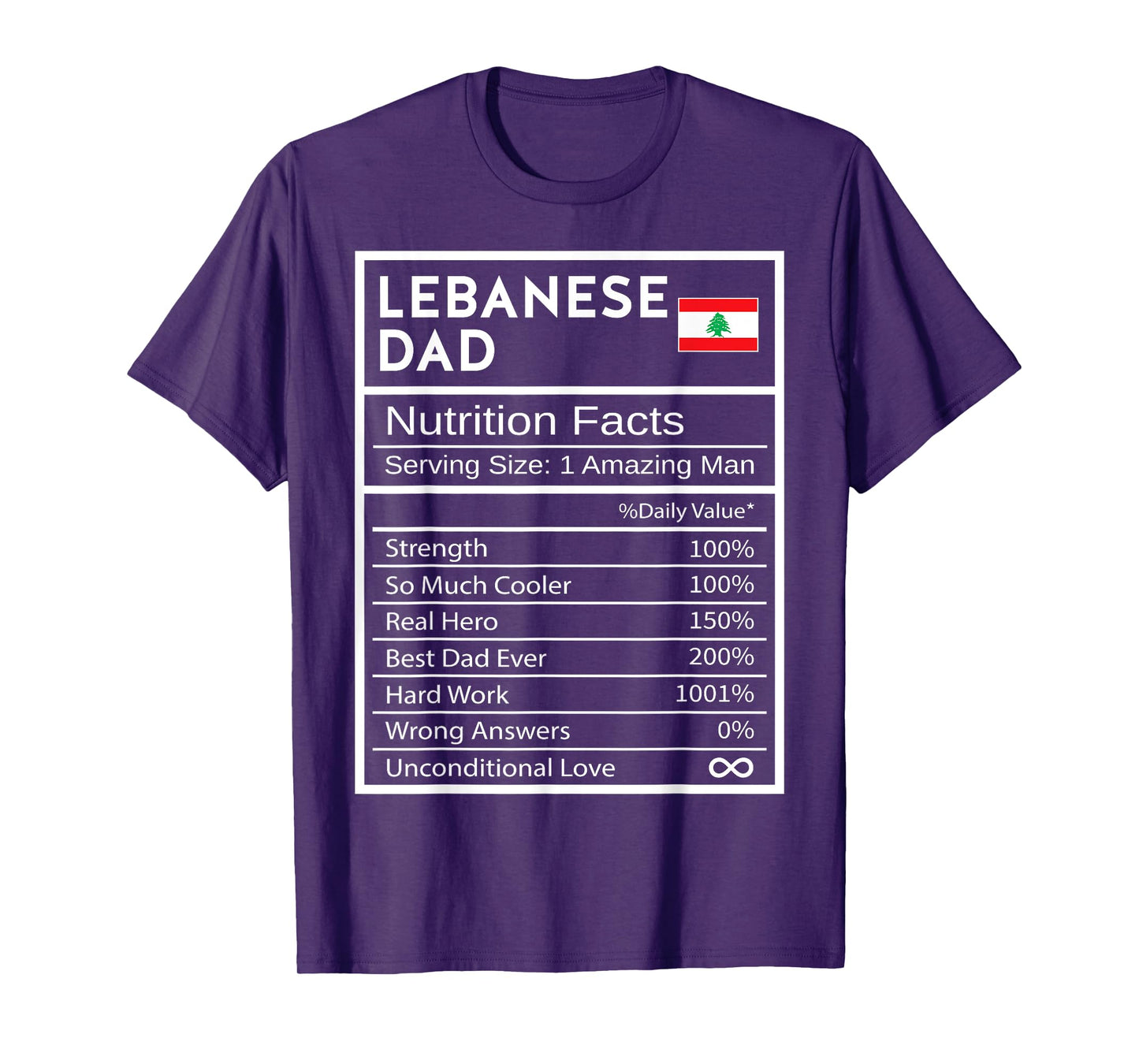 Lebanese Dad Nutrition Facts National Pride Gift For Dad T-Shirt