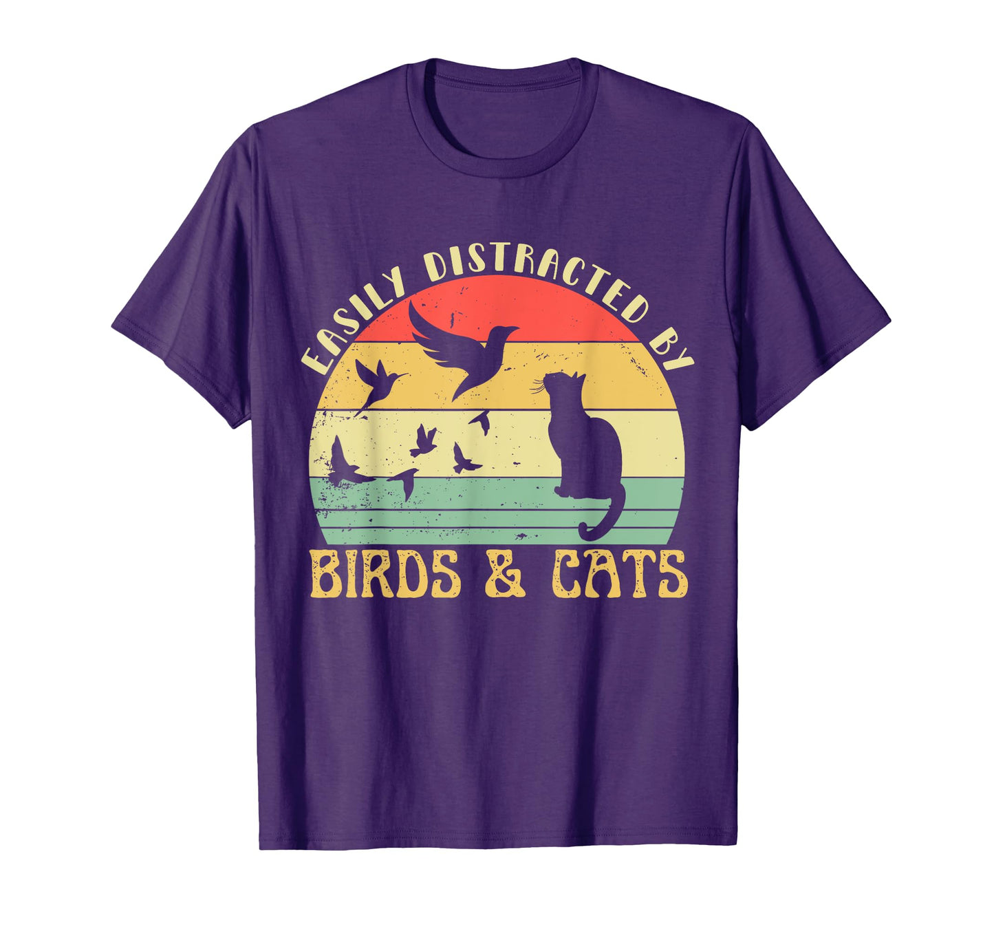 Retro Pet Cat Birds Lover Easily Distracted By Birds & Cats T-Shirt for Men Women Girls Kids
