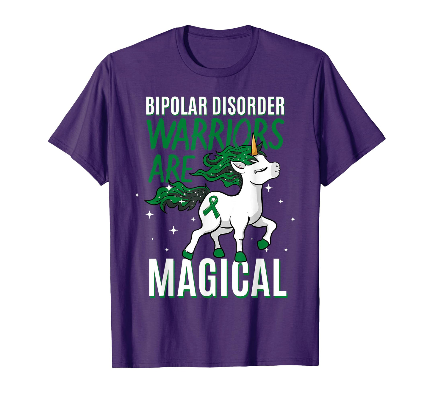 Bipolar Warrior Magical Unicorn Green Ribbon Mental Illness T-Shirt