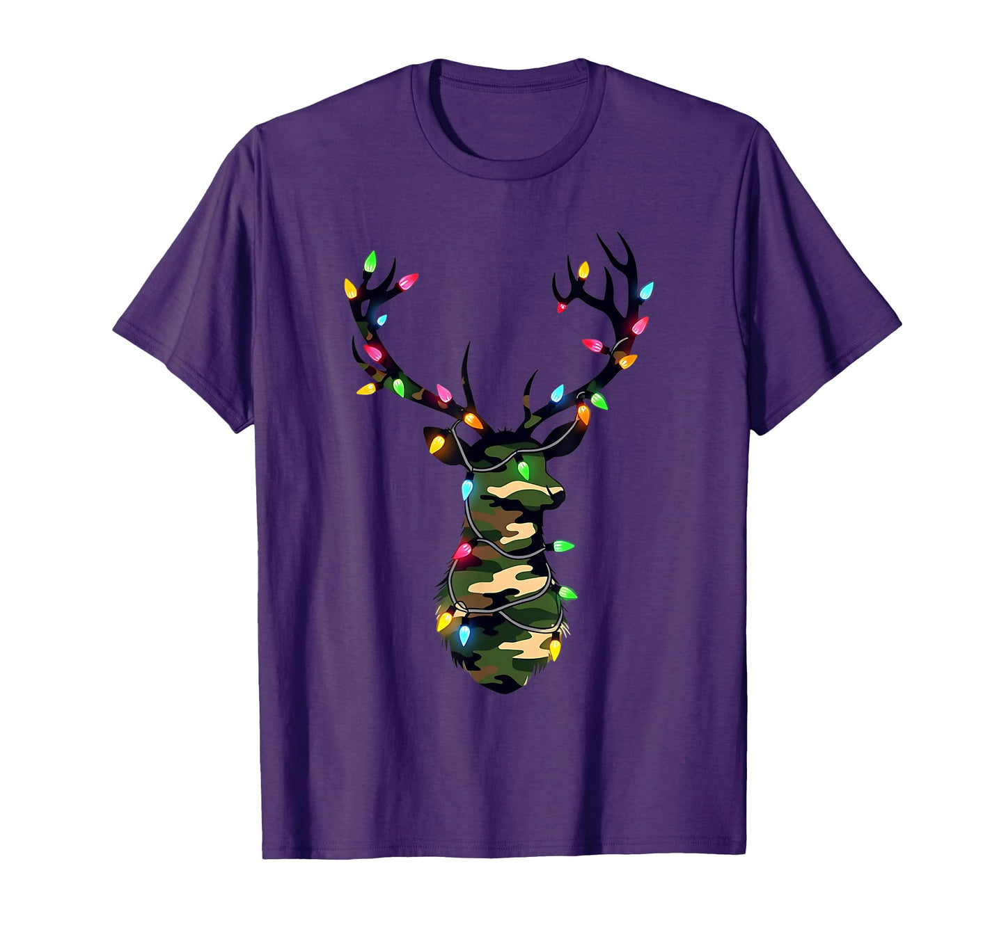 Christmas Holiday Camo Deer Hunting Reindeer Xmas Lights T-Shirt