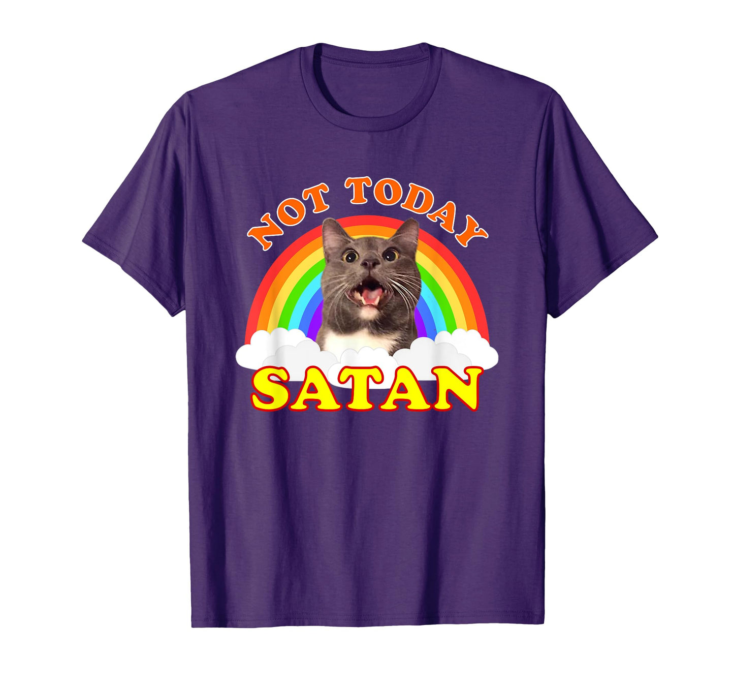 Not Today Satan Funny Rainbow Cat Meme Men Women Girls Kids T-Shirt