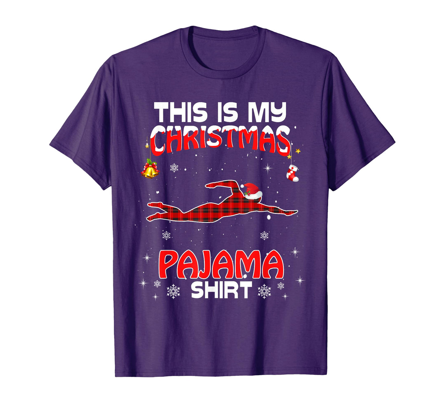 This Is My Christmas Pajama Shirt Red Plaid Swimming Xmas T-Shirt