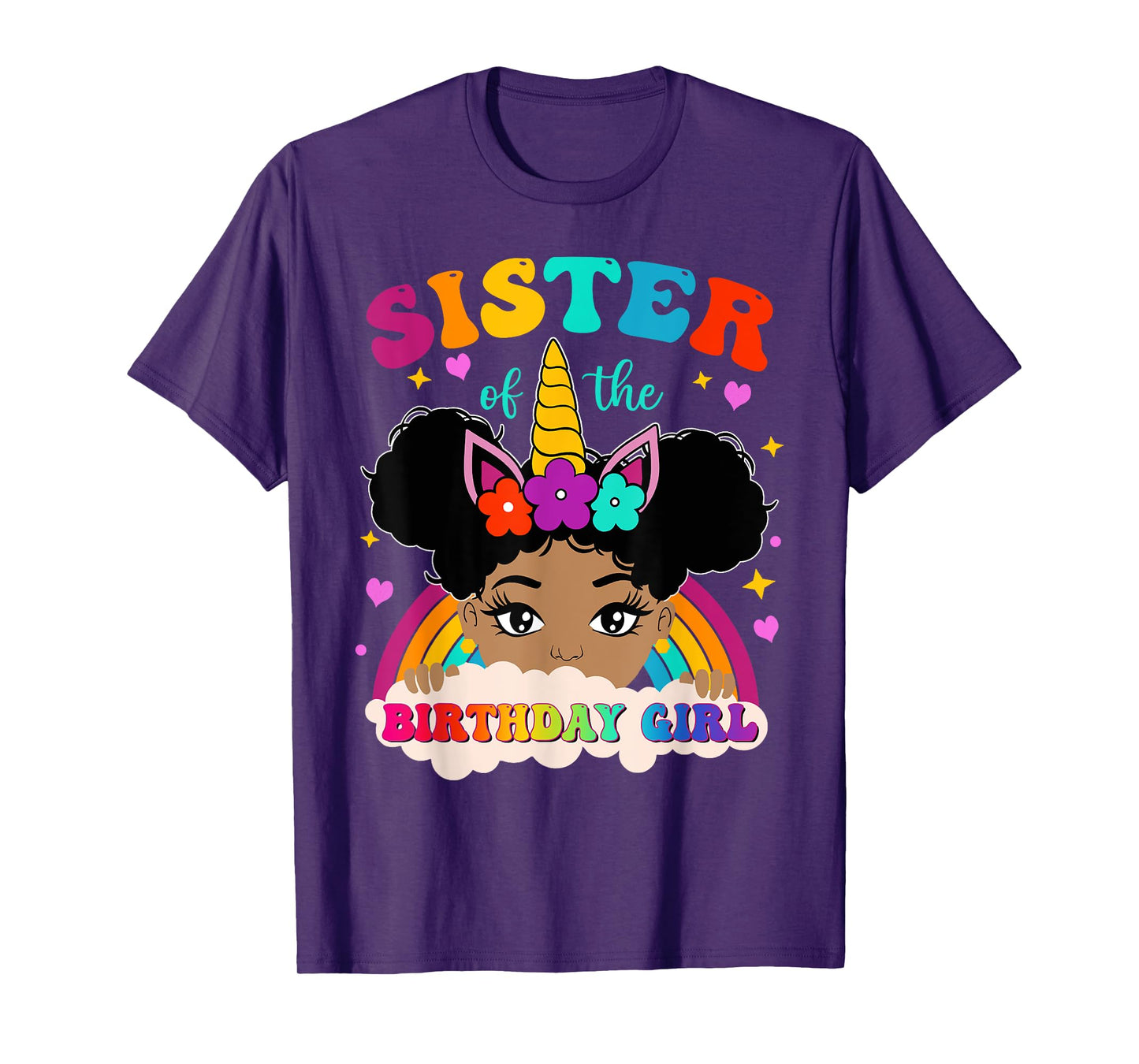 Sister of The Birthday Girl Rainbow Afro Melanin Unicorn T-Shirt
