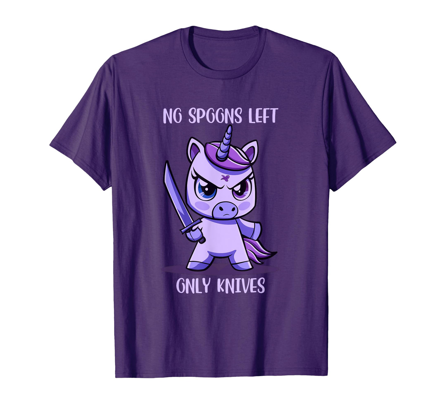 Stabby Cute Unicorn No Spoons Left Only Knives Fibro Lupus T-Shirt