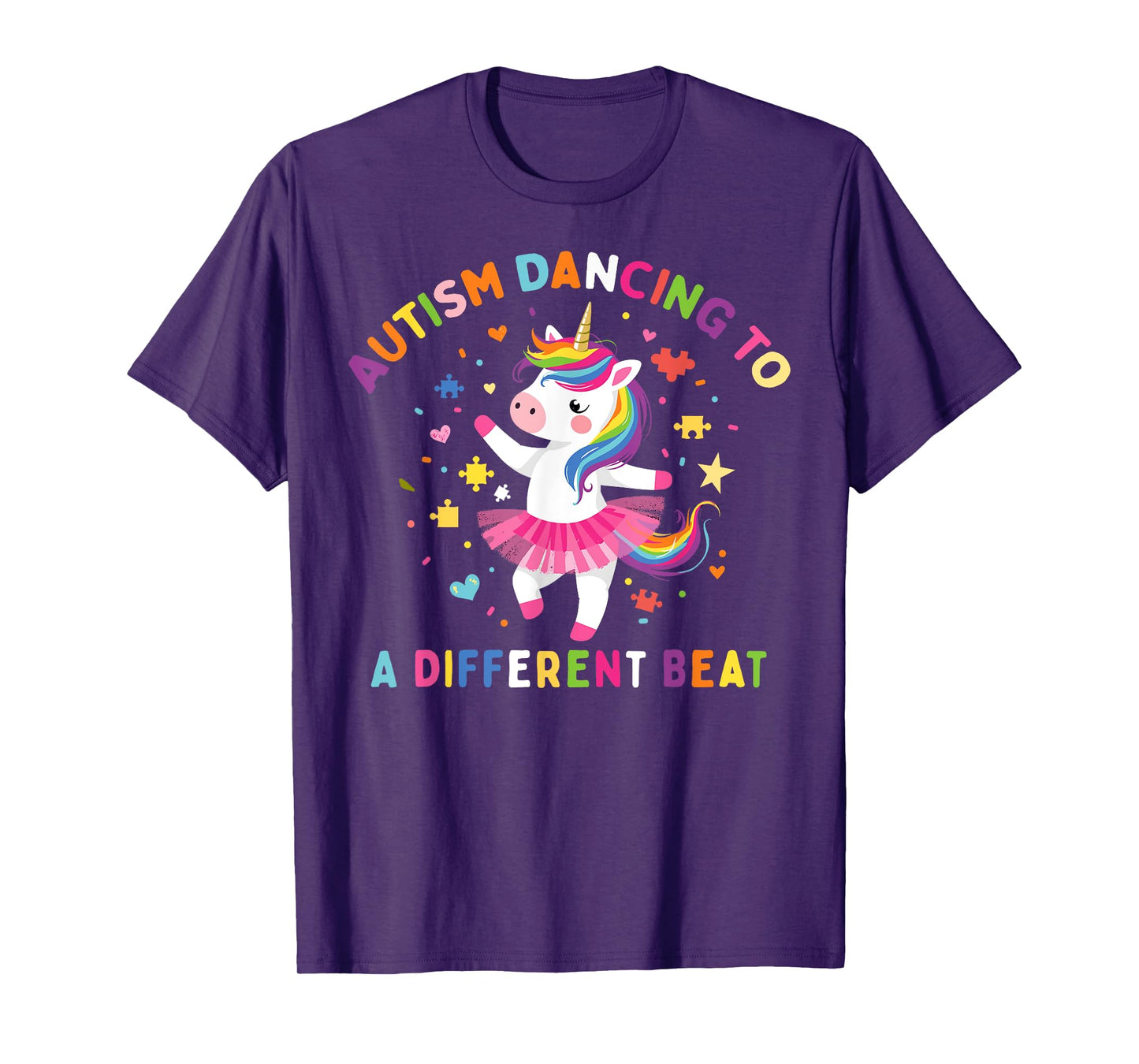 Autism Dancing To Be A Different Beat Unicorn Puzzle Piece T-Shirt