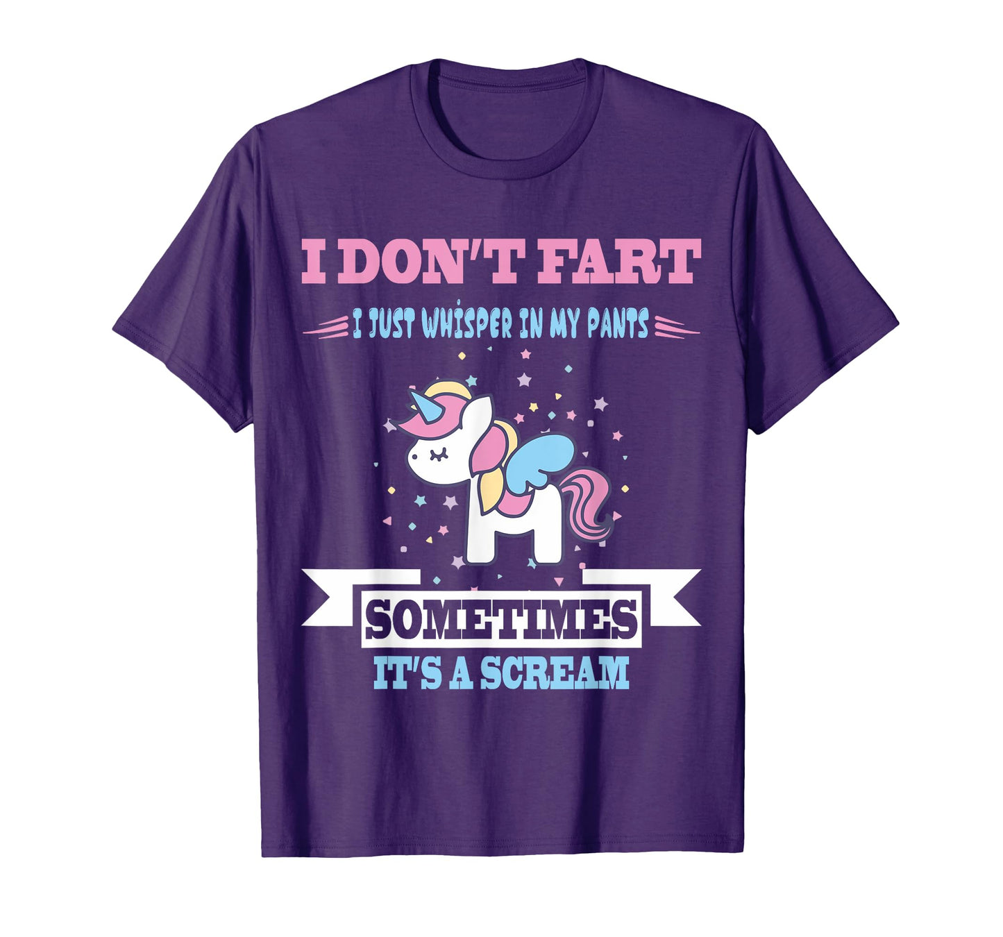 Funny Unicorn Fart Tshirt Humor I Don't Fart I Whisper In My T-Shirt