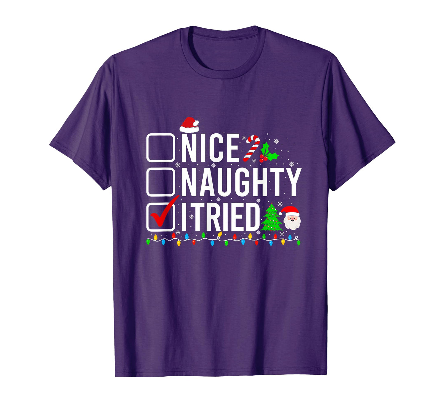Nice Naughty I Tried Family Xmas Pajama Funny Christmas List T-Shirt