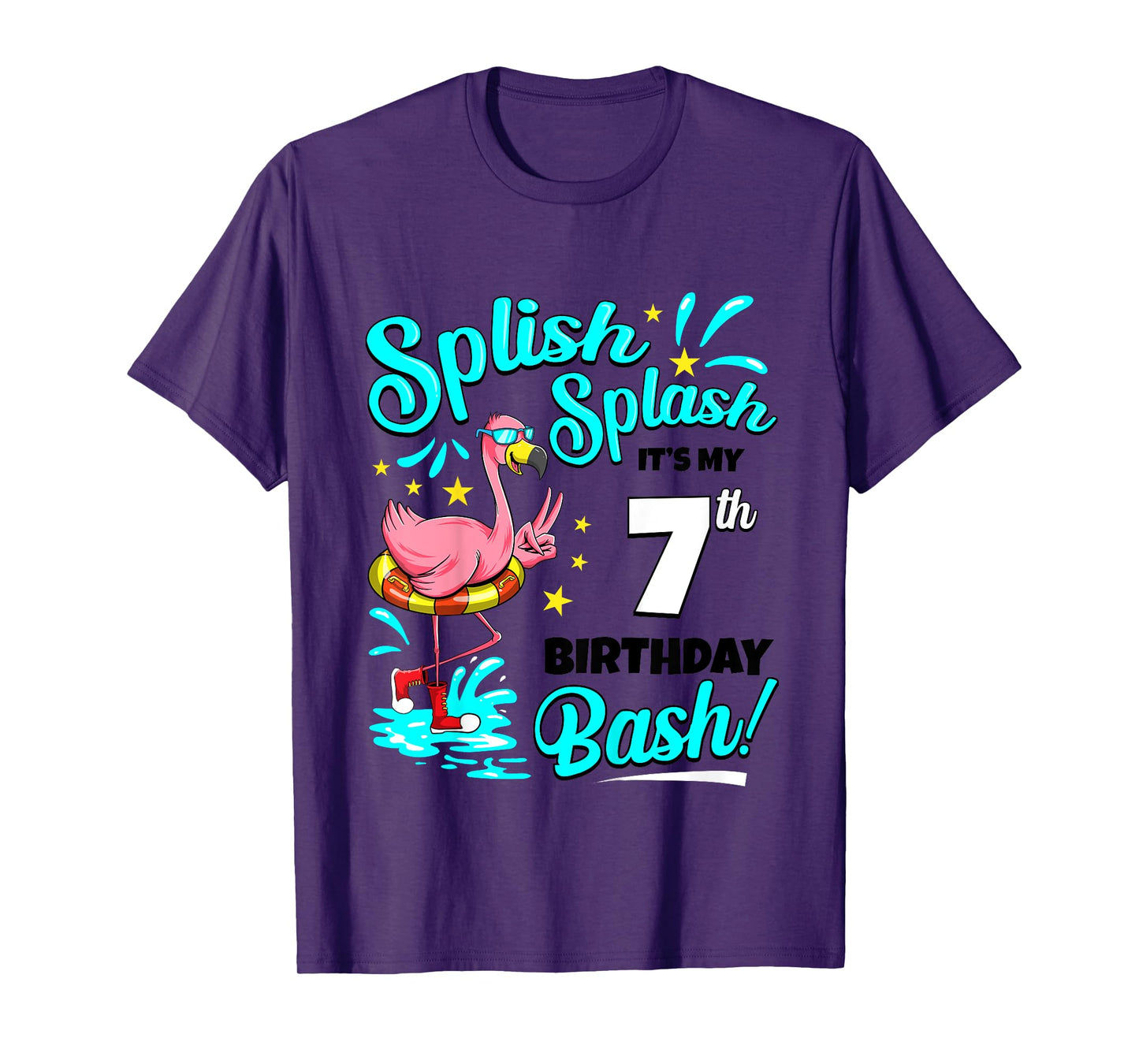 7th Birthday Flamingo 7 Years Old Pool Party Summer Girls Kids T-Shirt