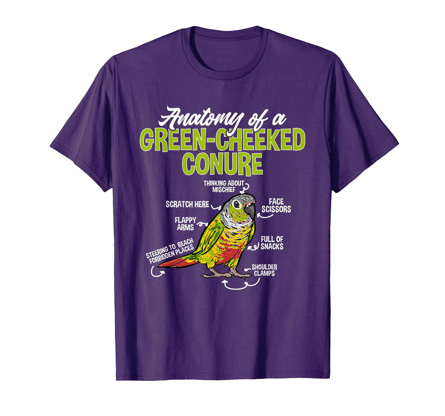 Green Cheek Conure Parrot Anatomy Of A Green-Cheeked Conure T-Shirt