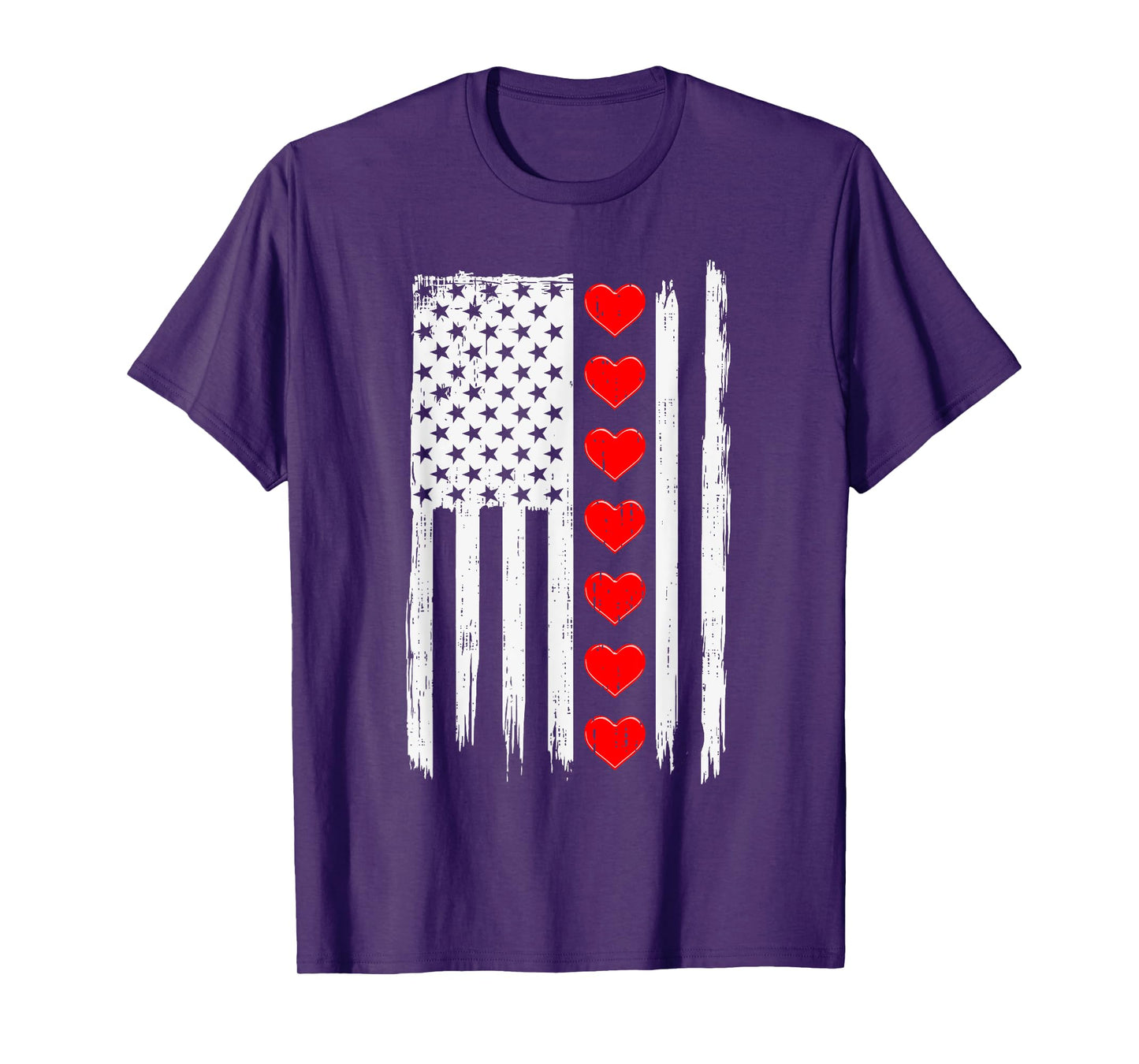 Valentines Day USA American Flag Hearts For Mens Boys Kids T-Shirt