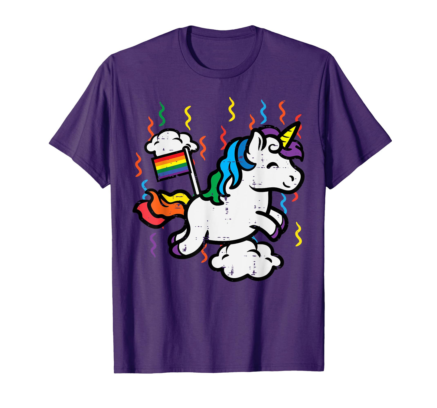 Gay Pride Unicorn Rainbow Flag Clouds Lgbtq Ally Men Women T-Shirt