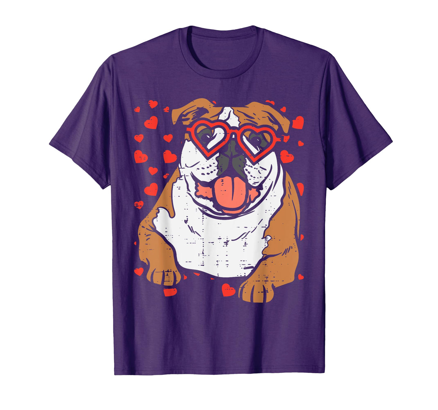 Heart Glasses English Bulldog Cute Valentines Day Dog Gift Men Women Kids T-Shirt