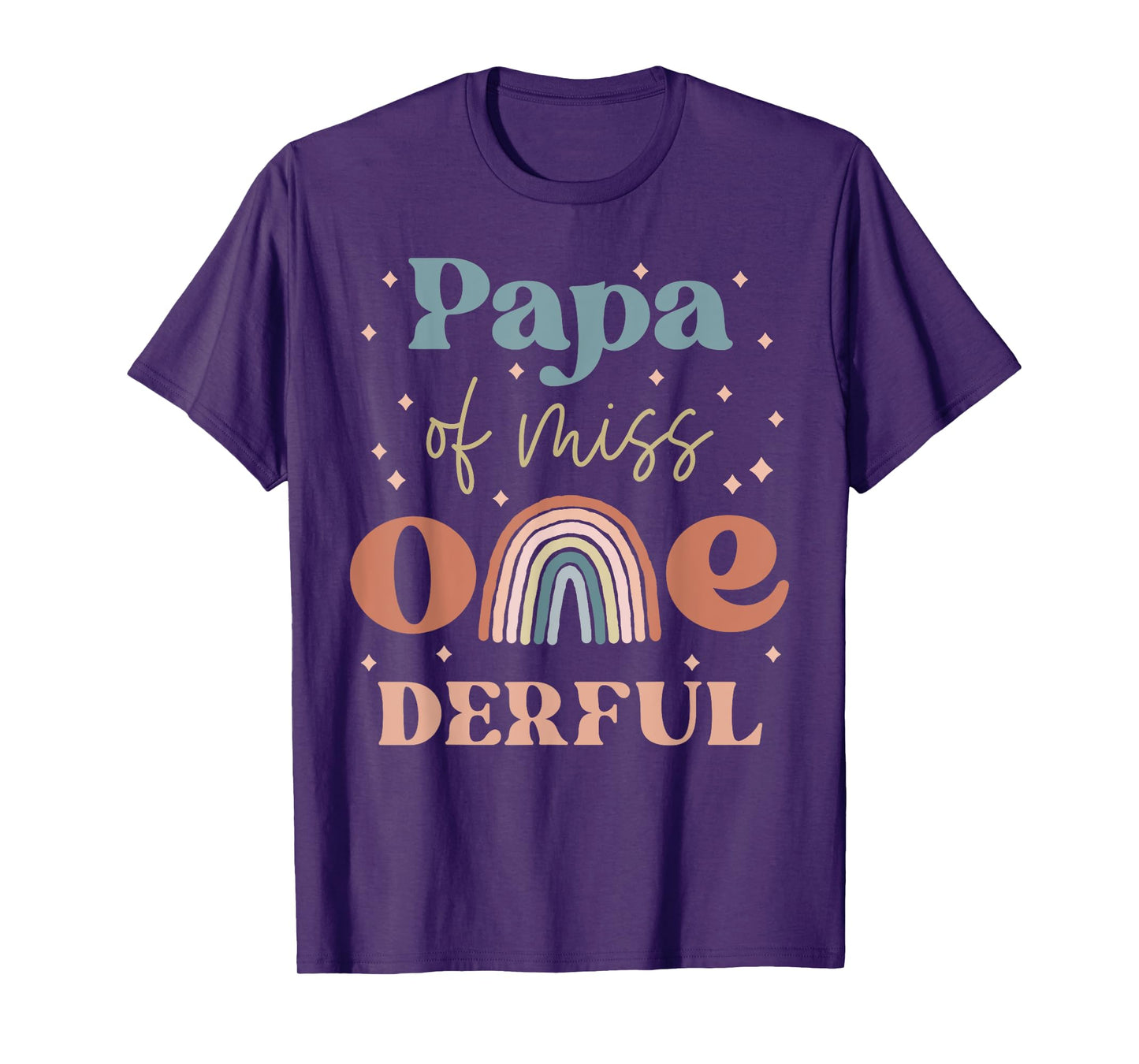 Papa of Miss Onederful Boho Rainbow Daughter First Birthday T-Shirt