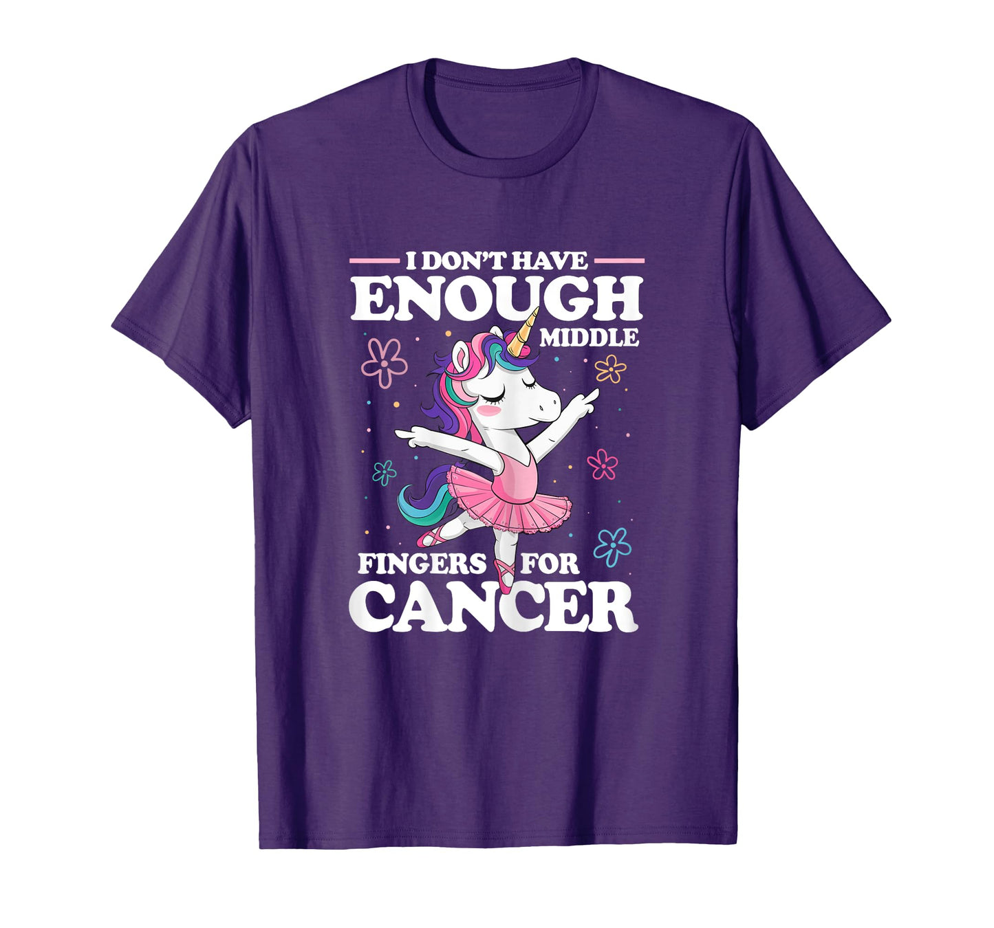 Christmas Funny I Don't Have Enough Middle Fingers For Cancer Unicorn Women's Black X-Small Modern U-Neck Short Sleeve Breast Cancer Awareness T-Shirt