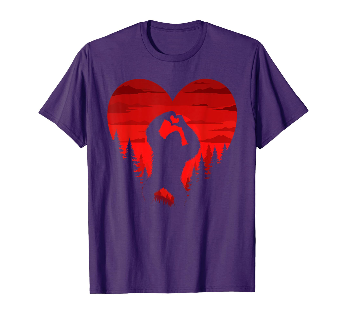 Bigfoot Heart Valentine Day Sasquatch Retro Landscape Forest T-Shirt