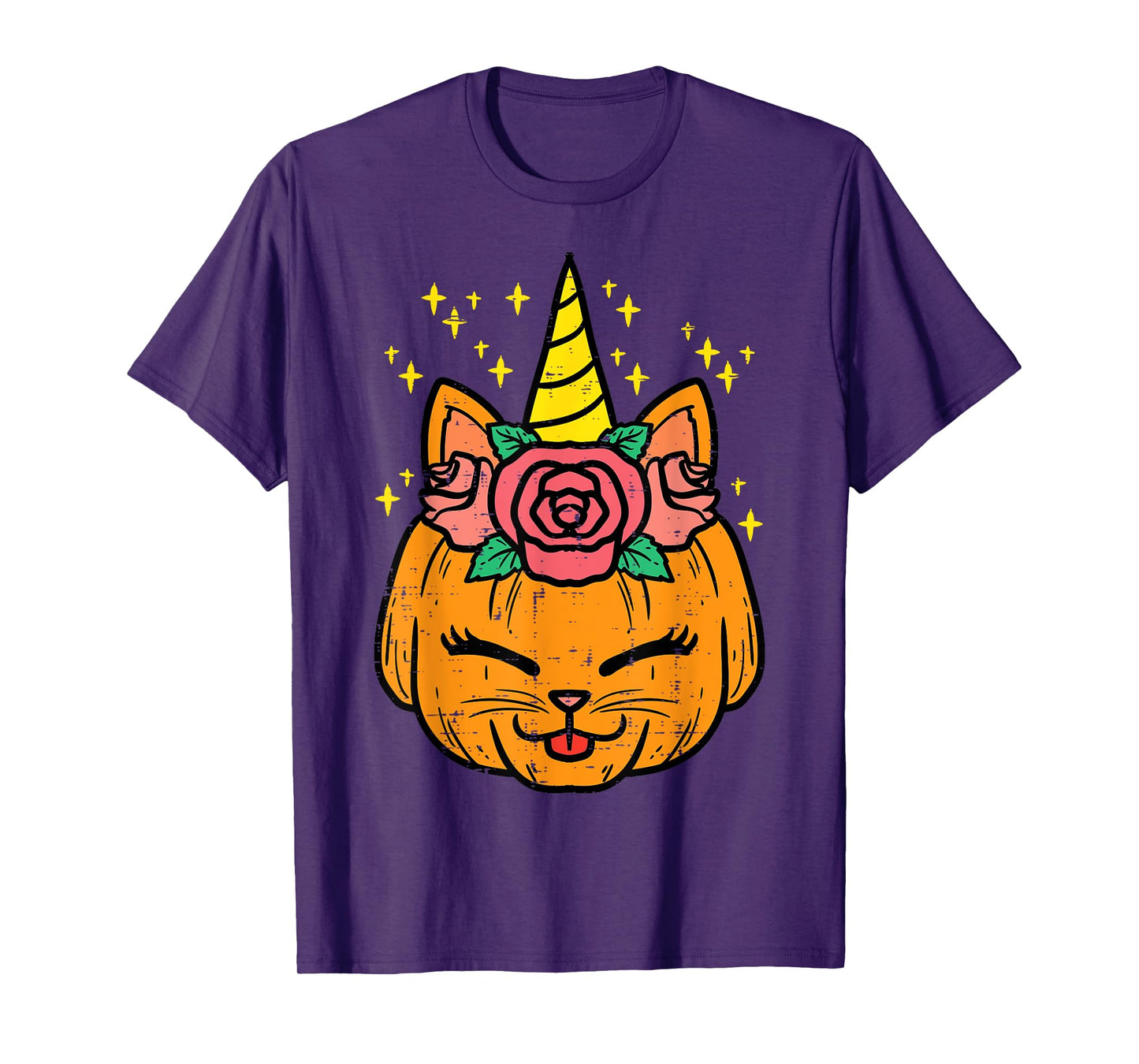 Pumpkin Unicorn Cat Cute Halloween Costume Girls Women Kids T-Shirt