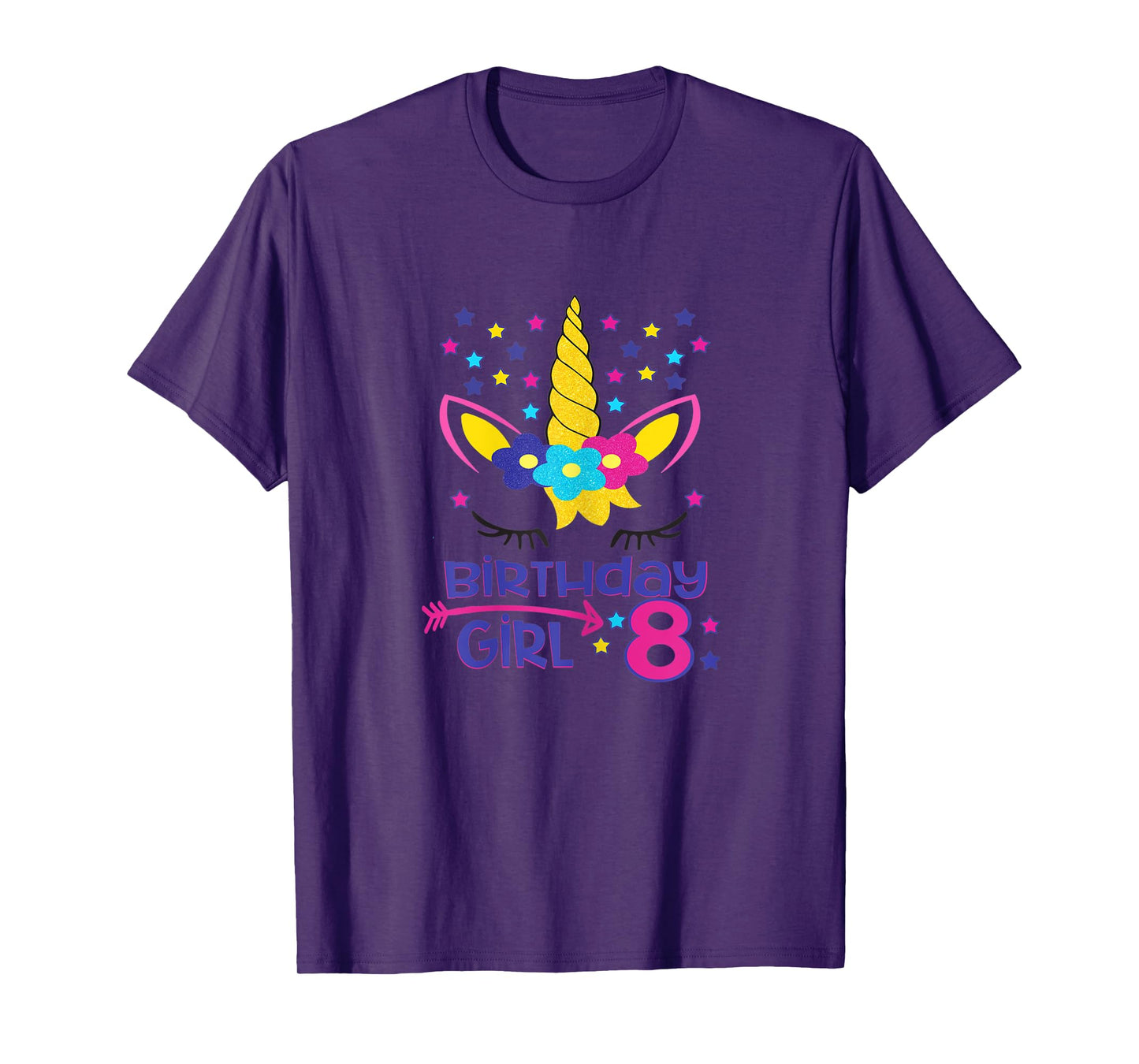 Birthday Girl 8 Unicorn Stars Unicorn Birthday 8 Year Old T-Shirt