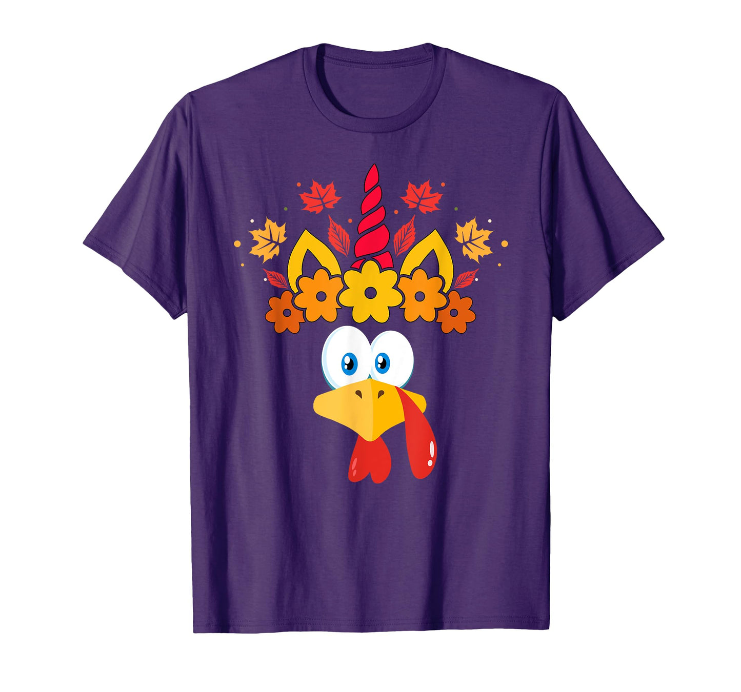 Funny Turkey Unicorn Face Girls Thanksgiving Kids T-Shirt