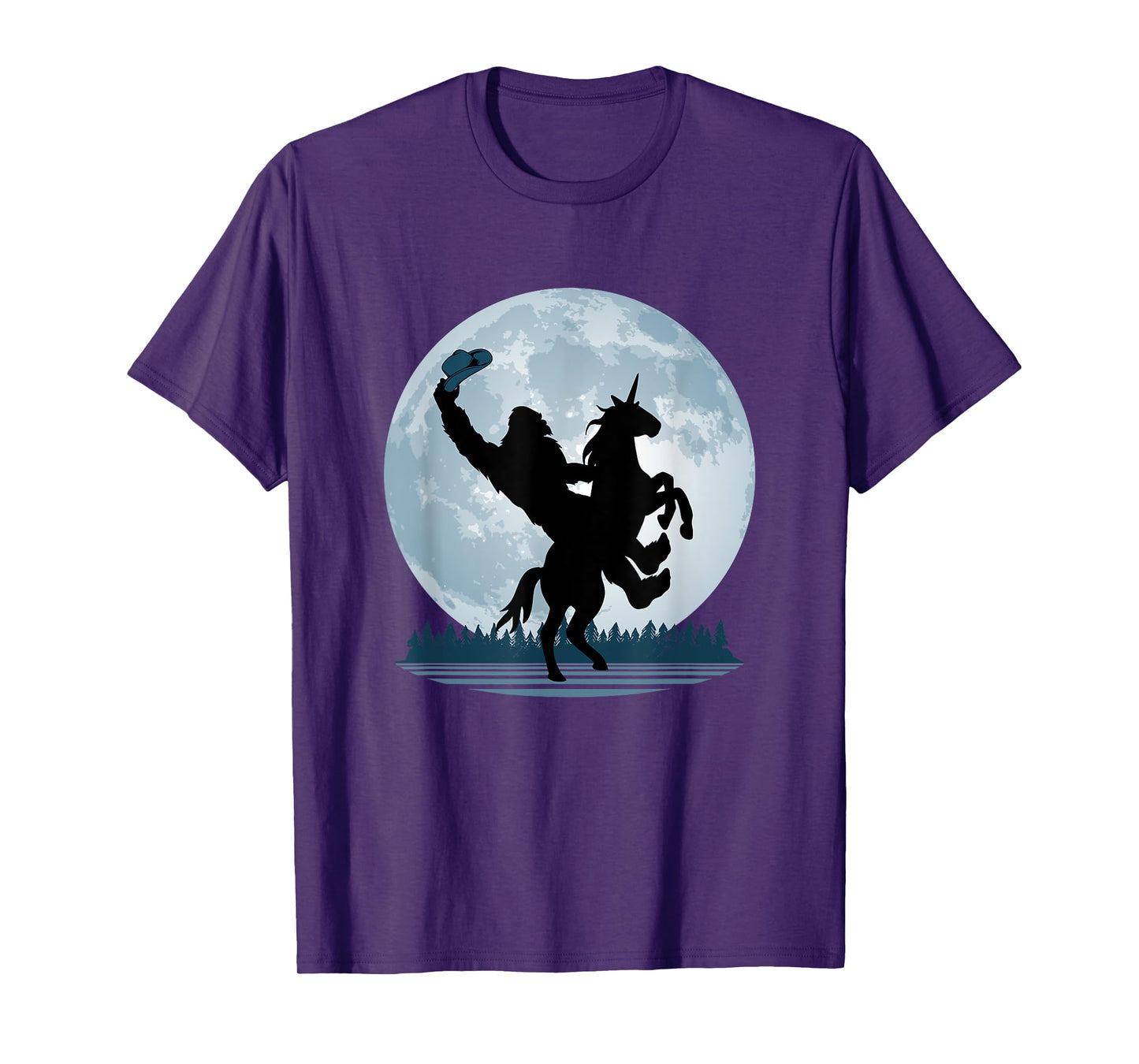 Cowboy Bigfoot on a Unicorn - Sasquatch Full Moon Forest T-Shirt