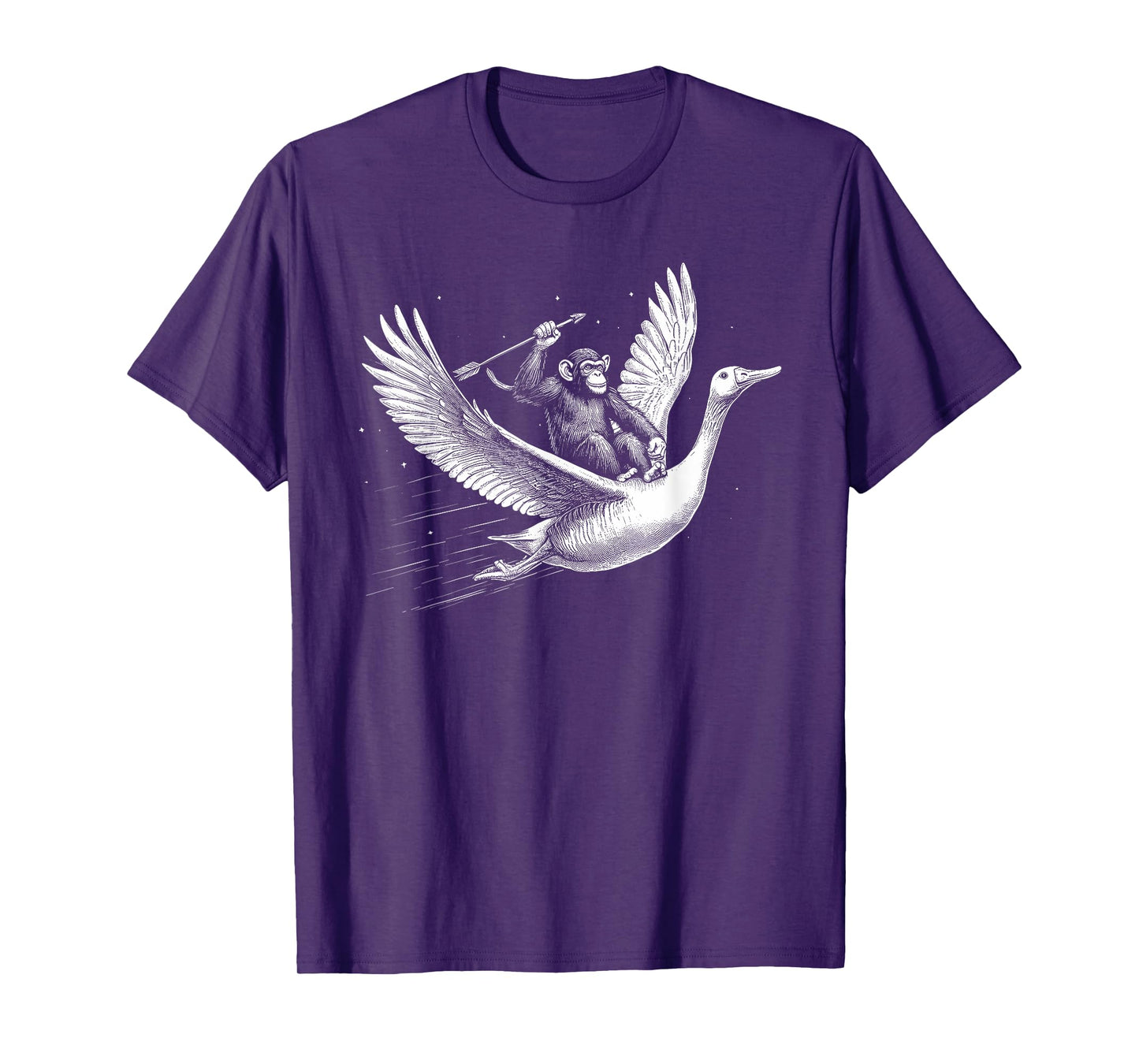 Monkey Riding Goose with Spear Surreal Art T-Shirt