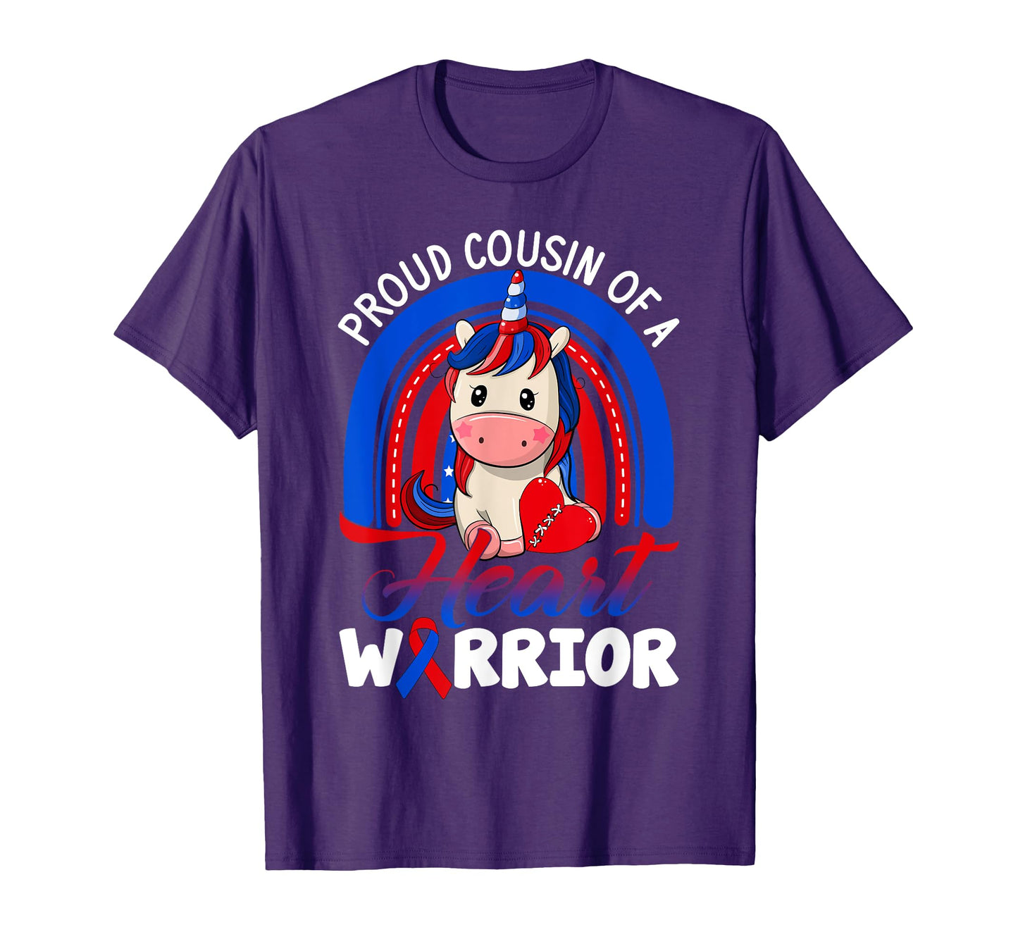 Proud Cousin Of A Heart Warrior CHD Awareness Unicorn Rainbo T-Shirt